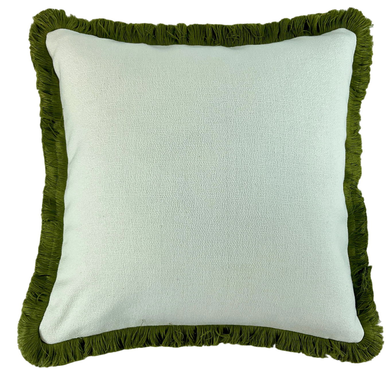 Malini Slub With Heavy Olive Fringe Square Cushion 56x56